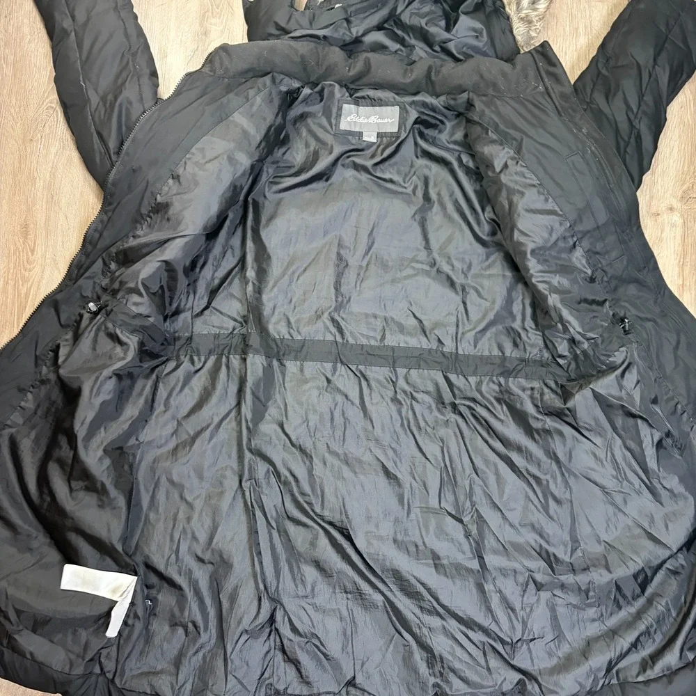 Eddie Bauer EB550 Long Down Puffer Jacket Parka Hooded Women's XL Black